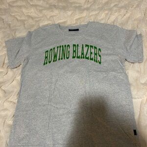 Rowing Blazers Gray Collegiate Tee with Green Logo T Shirt Size Medium